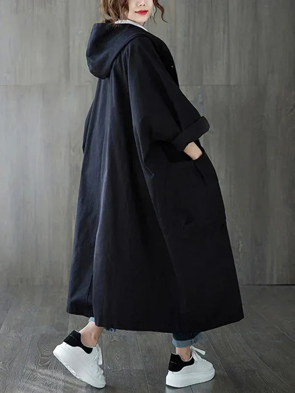 Damen Trenchcoat – Oversized Passform – Wasserabweisend – Mit Kapuze & Taschen