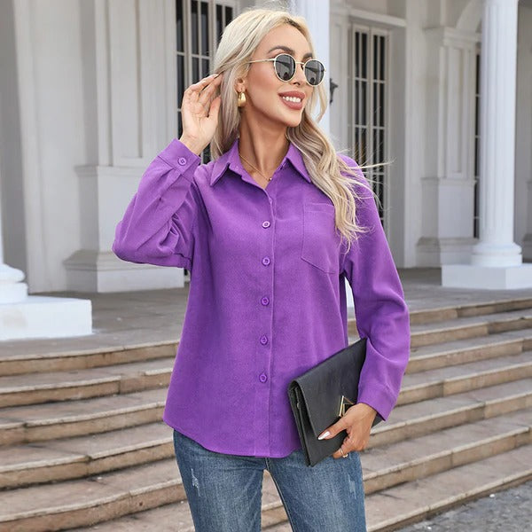 Damen Bluse – Lockerer Schnitt – Atmungsaktiv – Knopfleiste – Langarm mit Kragen
