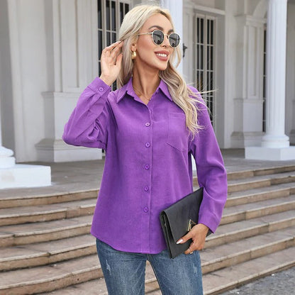 Damen Bluse – Lockerer Schnitt – Atmungsaktiv – Knopfleiste – Langarm mit Kragen