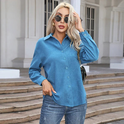 Damen Bluse – Lockerer Schnitt – Atmungsaktiv – Knopfleiste – Langarm mit Kragen