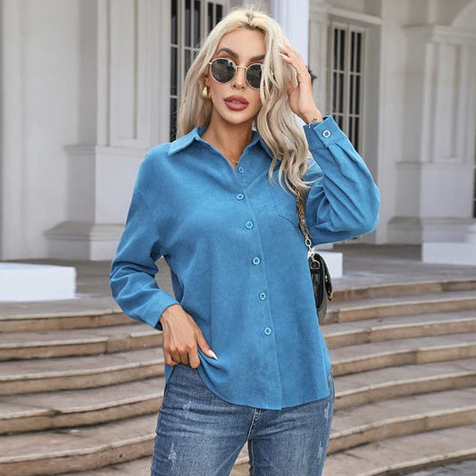 Damen Bluse – Lockerer Schnitt – Atmungsaktiv – Knopfleiste – Langarm mit Kragen