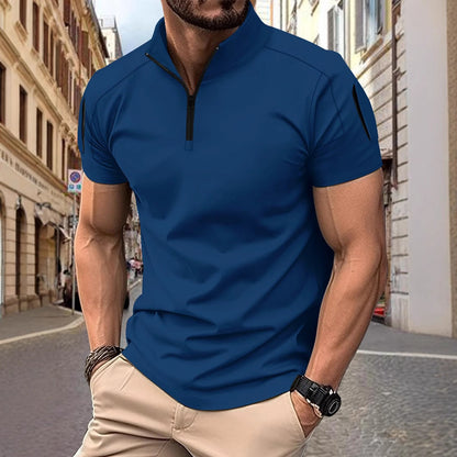 Herren Poloshirt – Slim Fit – Atmungsaktive Baumwollmischung – Zip-Kragen – Ärmeltaschen