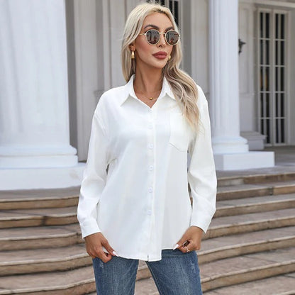 Damen Bluse – Lockerer Schnitt – Atmungsaktiv – Knopfleiste – Langarm mit Kragen