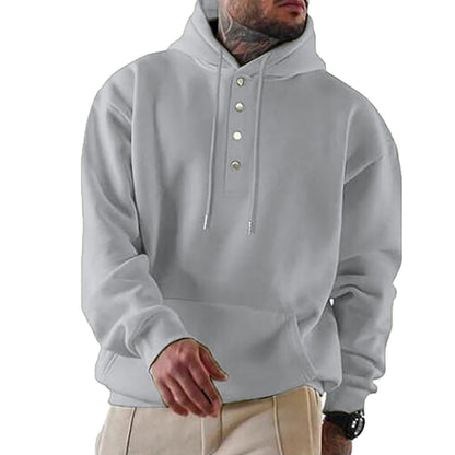 Herren Kapuzenpullover – Lockerer Schnitt – Fleece – Druckknopfverschluss – Alltag