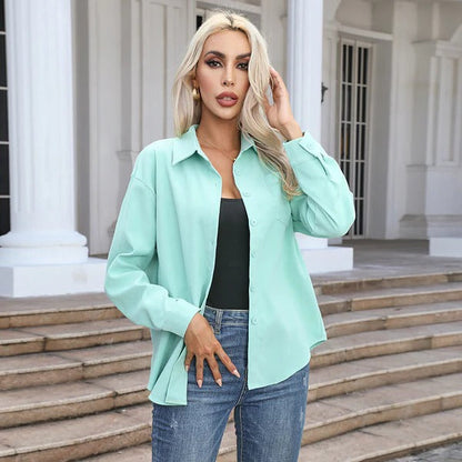 Damen Bluse – Lockerer Schnitt – Atmungsaktiv – Knopfleiste – Langarm mit Kragen