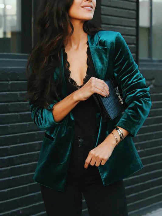 Damen Blazer – Samt – Taillierter Schnitt – Reverskragen – Ein-Knopf-Design
