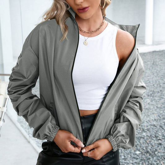 Damen Outdoorjacke – Wasserabweisend – Lockerer Schnitt – Reißverschluss – Stehkragen