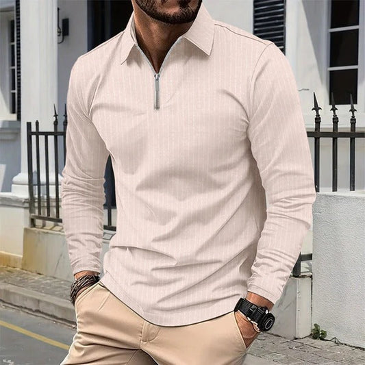 Herren Langarmhemd – Slim Fit – Stehkragen – Reißverschluss – Atmungsaktiv Baumwolle