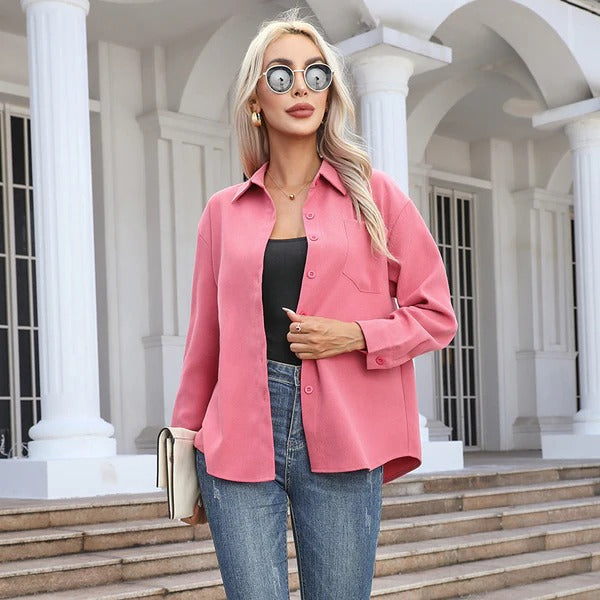 Damen Bluse – Lockerer Schnitt – Atmungsaktiv – Knopfleiste – Langarm mit Kragen