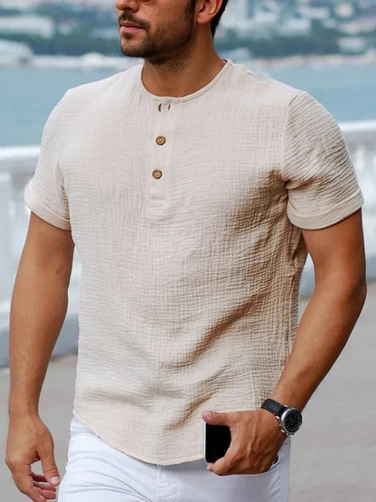 Herren Henley T-Shirt – Regular Fit – Kurzarm – Atmungsaktiver Soft Knit – Knopfleiste