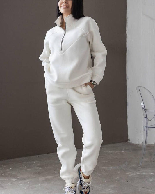 Damen Loungewear Set – Fleecepullover mit Halbreißverschluss – Jogginghose – Lockerer Schnitt