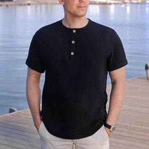 Herren Henley T-Shirt – Regular Fit – Kurzarm – Atmungsaktiver Soft Knit – Knopfleiste