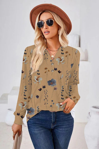 Damen Bluse – Lockerer Schnitt – Florales Muster – Knopfleiste – Atmungsaktives Material