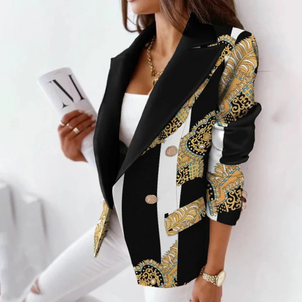 Damen Blazer – Tailored Fit – Doppelreihig – Gestreift – Hüftlang – Reverskragen
