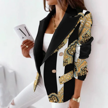 Damen Blazer – Tailored Fit – Doppelreihig – Gestreift – Hüftlang – Reverskragen