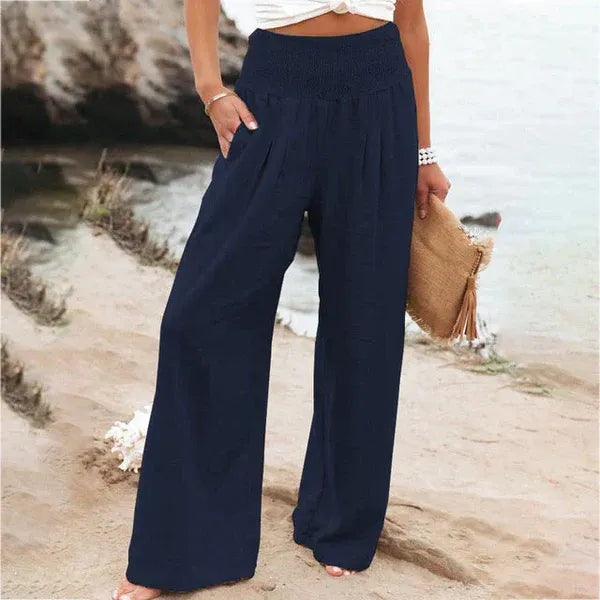 Damen Weite Hose – Hoher Bund – Linnen – Lockerer Schnitt – Luftig und Bequem