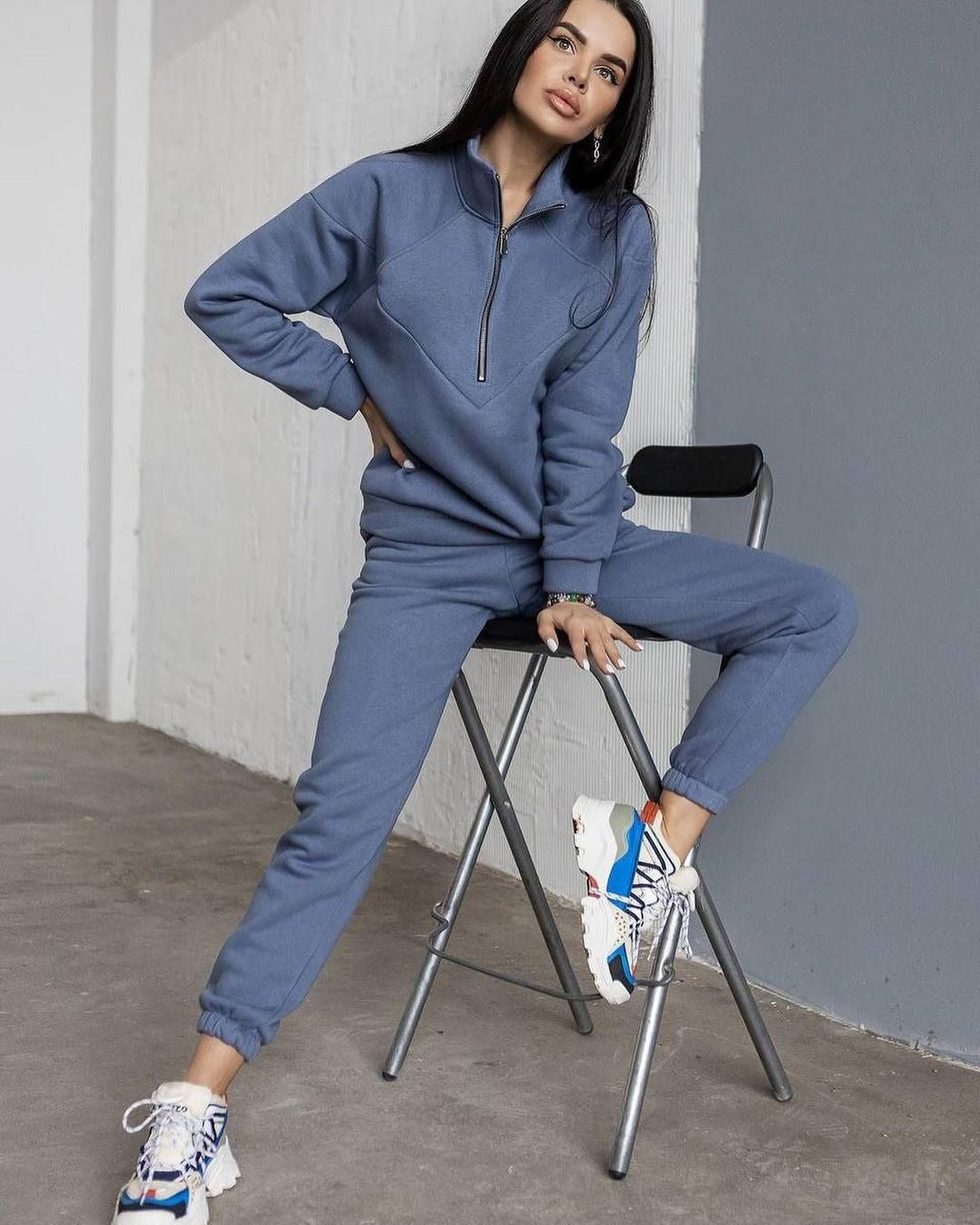 Damen Loungewear Set – Fleecepullover mit Halbreißverschluss – Jogginghose – Lockerer Schnitt