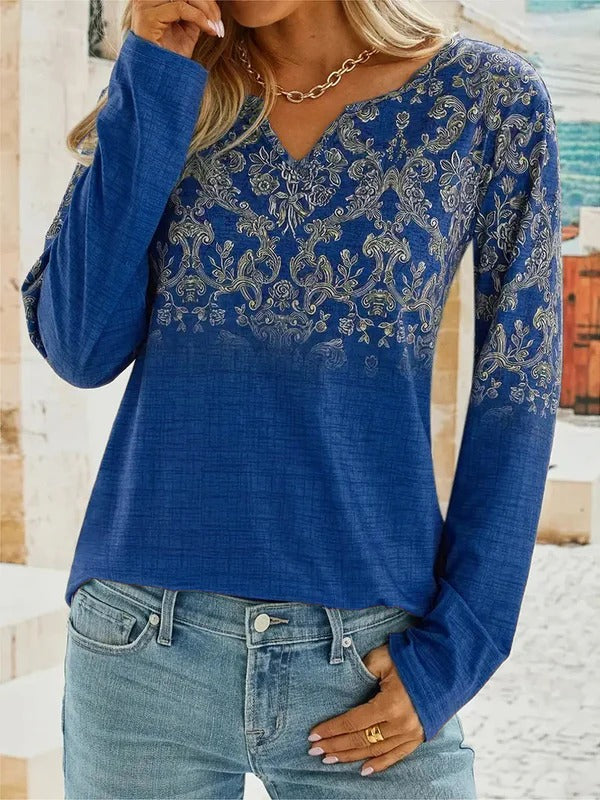 Damen Bluse – Lockerer Schnitt – V-Ausschnitt – Florale Stickerei – Leichtes Material