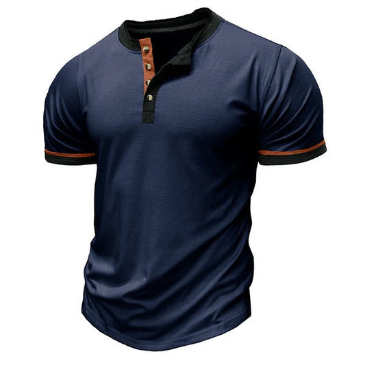 Herren Henley Shirt – Cotton – Regular Fit – Kurzarm mit Kontrastdetails