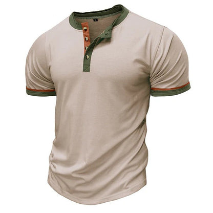 Herren Henley Shirt – Cotton – Regular Fit – Kurzarm mit Kontrastdetails
