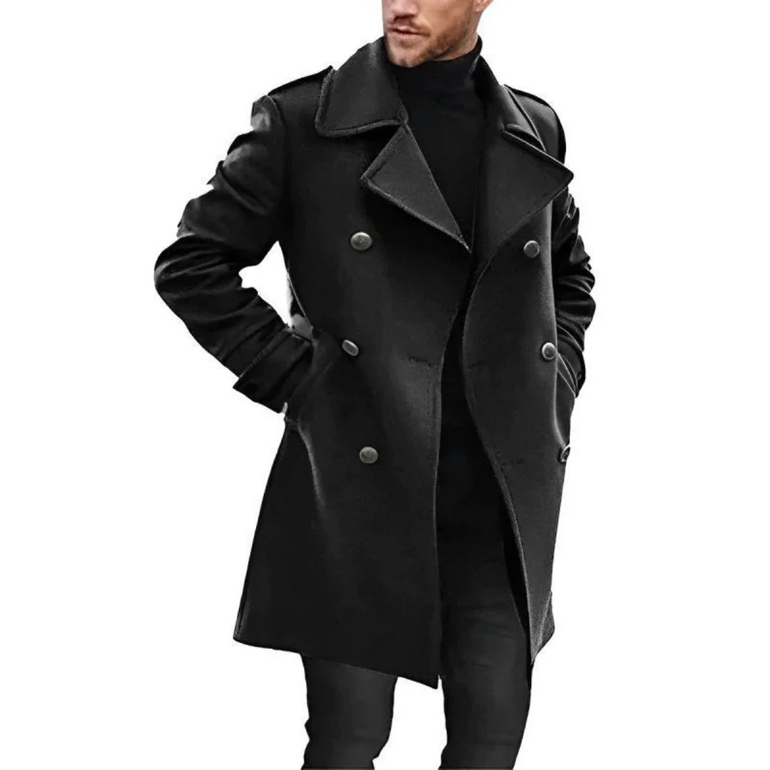 Herren Trenchcoat – Wollmix – Taillierter Schnitt – Zweireihig – Mittellang