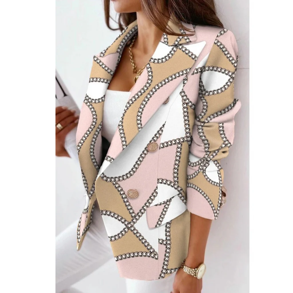 Damen Blazer – Tailored Fit – Doppelreihig – Gestreift – Hüftlang – Reverskragen