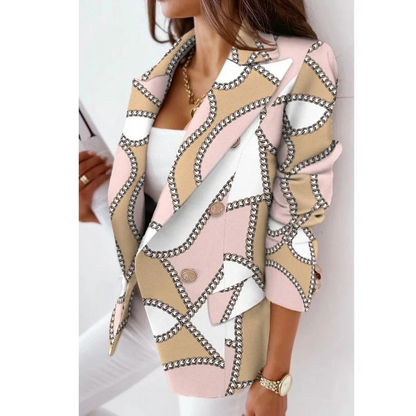 Damen Blazer – Tailored Fit – Doppelreihig – Gestreift – Hüftlang – Reverskragen
