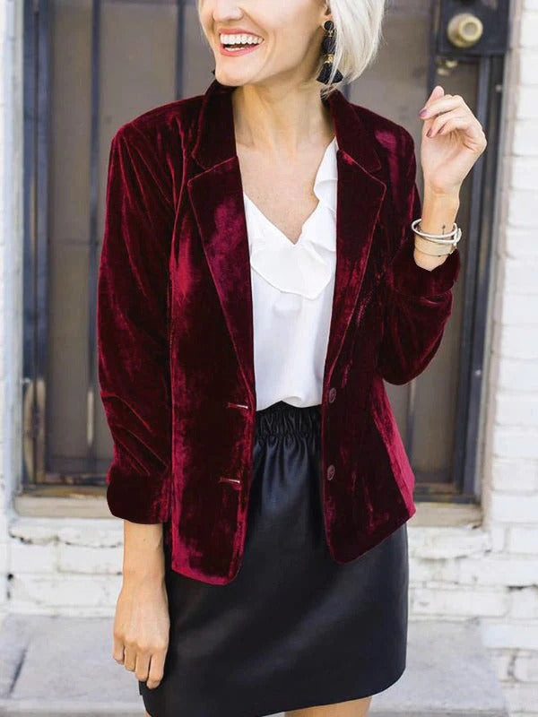 Damen Blazer – Samt – Taillierter Schnitt – Reverskragen – Ein-Knopf-Design