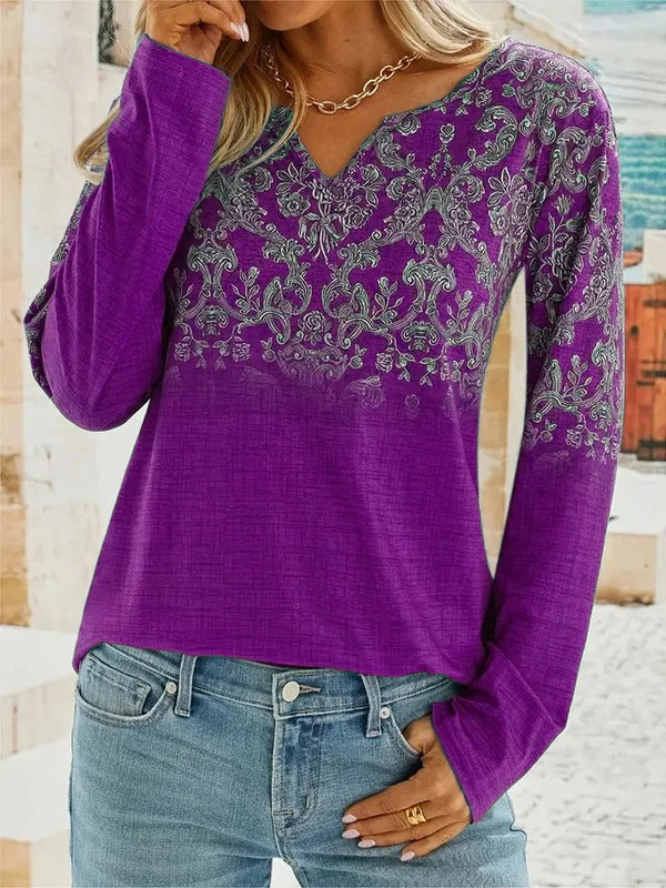 Damen Bluse – Lockerer Schnitt – V-Ausschnitt – Florale Stickerei – Leichtes Material