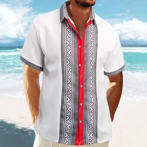 Herren Kurzarmhemd – Relaxed Fit – Ethno Muster – Atmungsaktiver Baumwollstoff