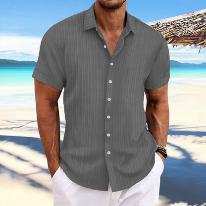 Herren Kurzarmhemd – Relaxed Fit – Jacquardstruktur –  Knopfleiste