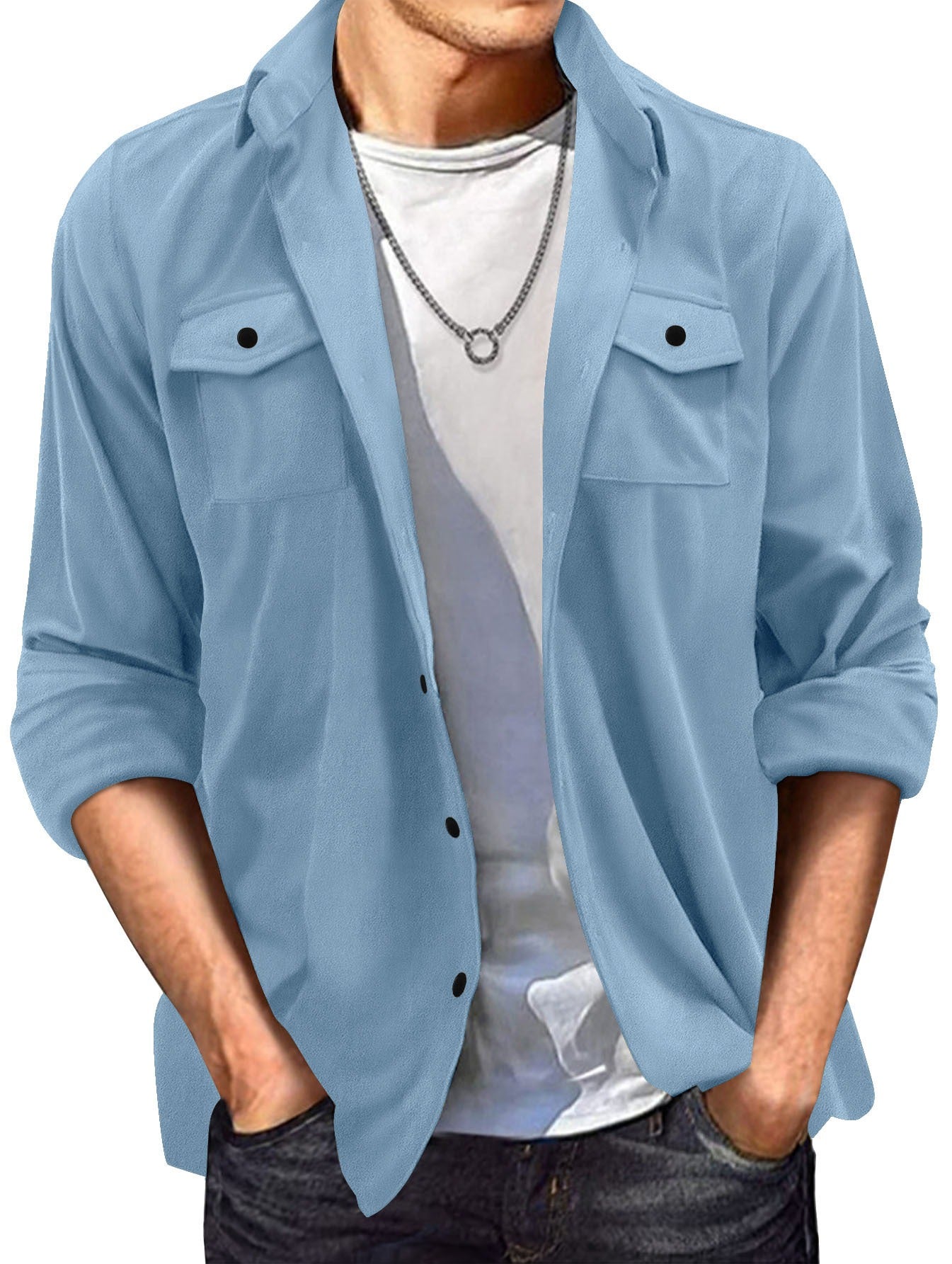 Herren Freizeitjacke – Regular Fit – Wildlederoptik – Knopfleiste – Umlegekragen