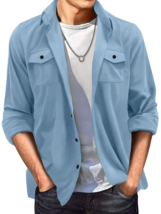 Herren Freizeitjacke – Regular Fit – Wildlederoptik – Knopfleiste – Umlegekragen