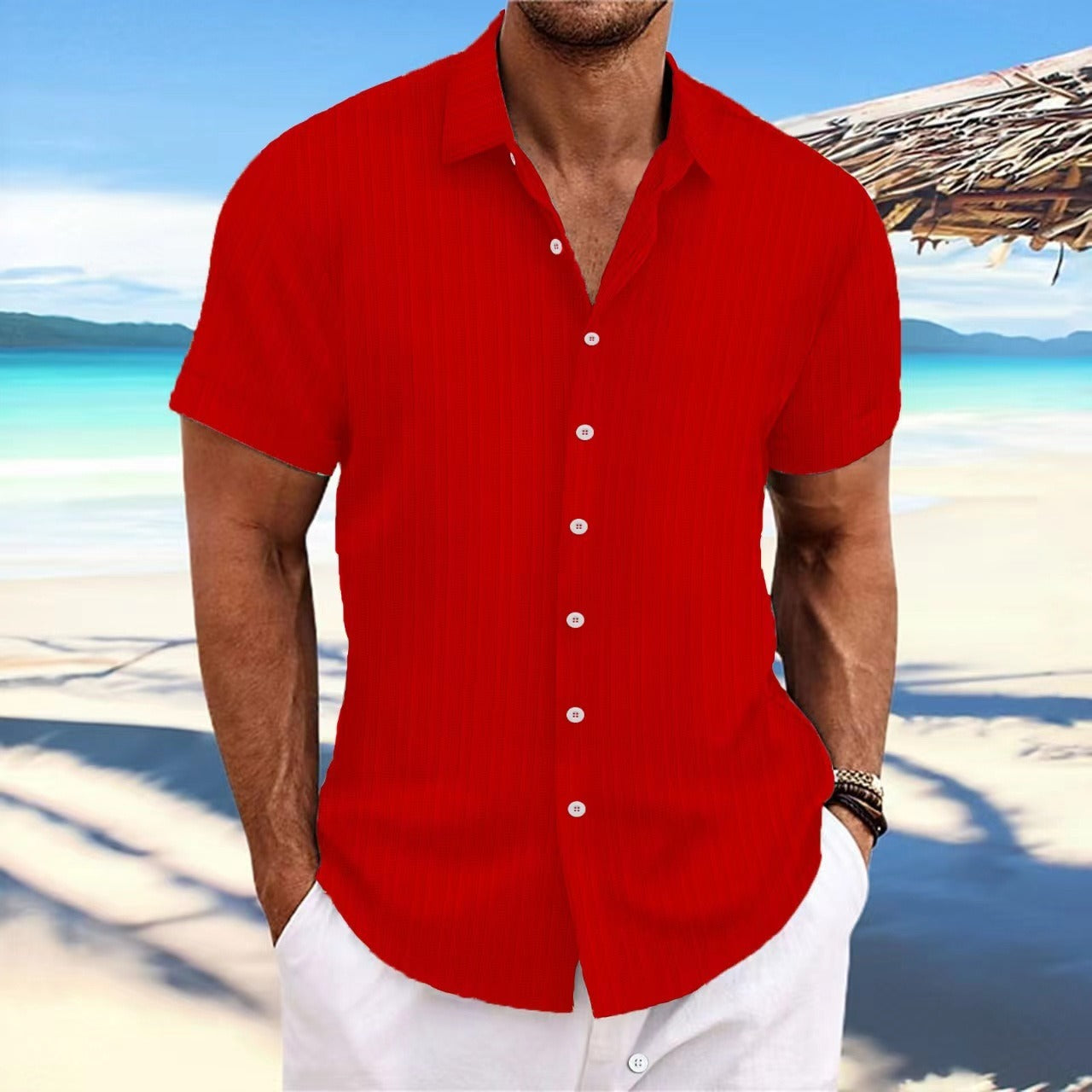 Herren Kurzarmhemd – Relaxed Fit – Jacquardstruktur –  Knopfleiste