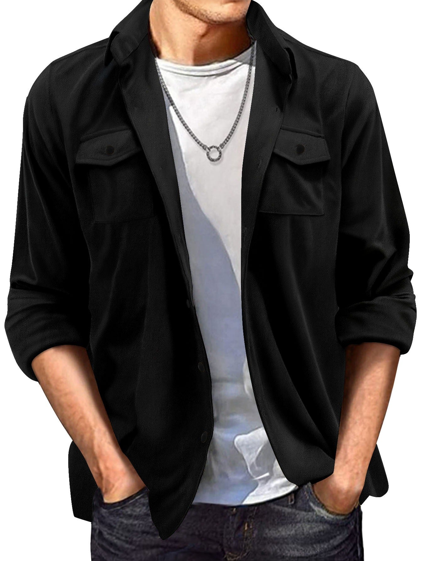 Herren Freizeitjacke – Regular Fit – Wildlederoptik – Knopfleiste – Umlegekragen
