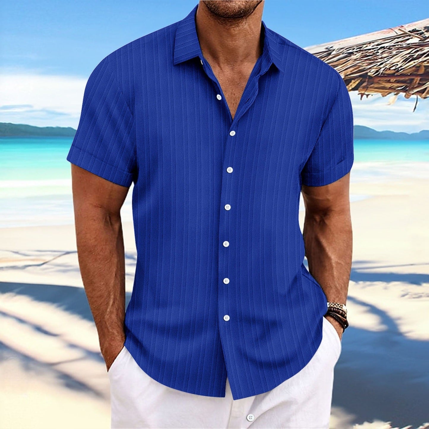 Herren Kurzarmhemd – Relaxed Fit – Jacquardstruktur –  Knopfleiste