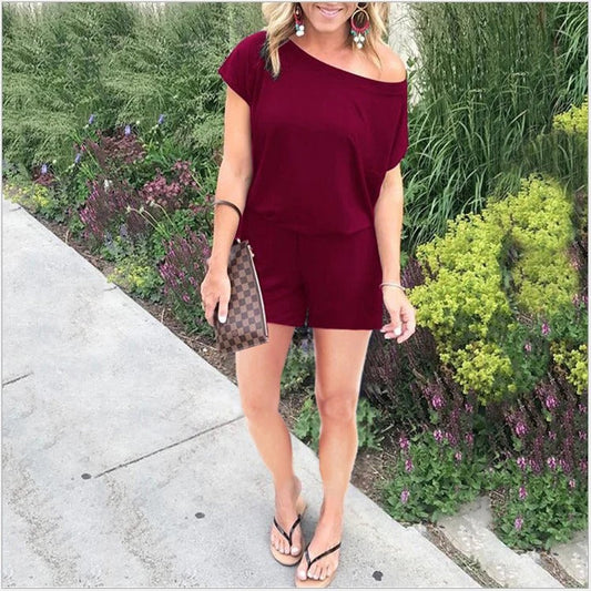 Women’s One-Piece Romper - Relaxed Fit - Off-Shoulder - Breathable Blend Casual Wear