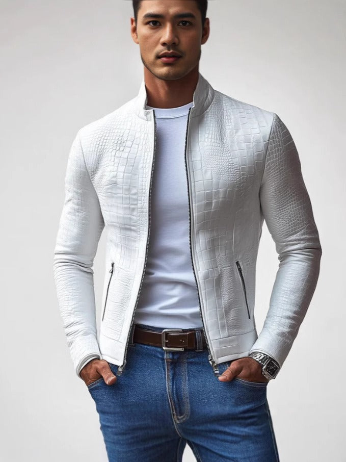 Herren Jacke – Slim Fit – Geprägte Struktur – Stehkragen – Reißverschluss Taschen