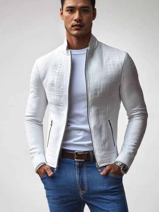 Herren Jacke – Slim Fit – Geprägte Struktur – Stehkragen – Reißverschluss Taschen