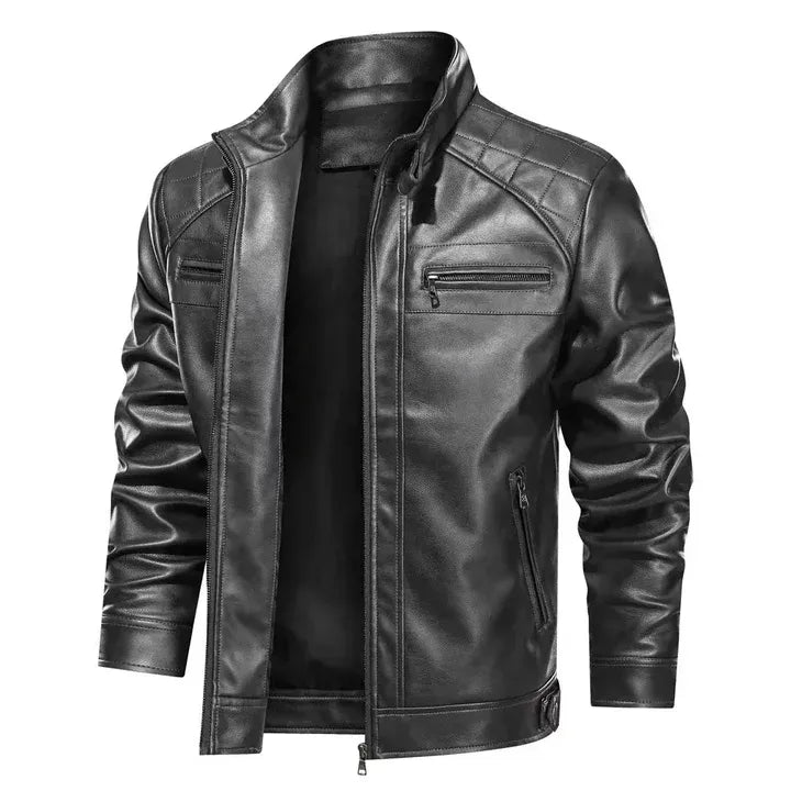 Herren Bikerjacke – Slim Fit – Lederoptik – Steppschultern – Zipperdetails