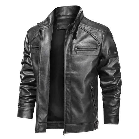 Herren Bikerjacke – Slim Fit – Lederoptik – Steppschultern – Zipperdetails