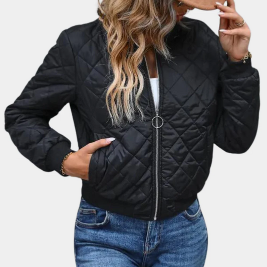 Damen Bomberjacke – Steppdesign – Lockerer Schnitt – Gerippte Abschlüsse – Kurzform