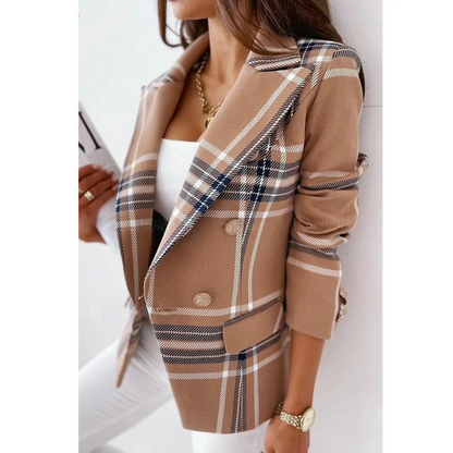 Damen Blazer – Tailored Fit – Doppelreihig – Gestreift – Hüftlang – Reverskragen