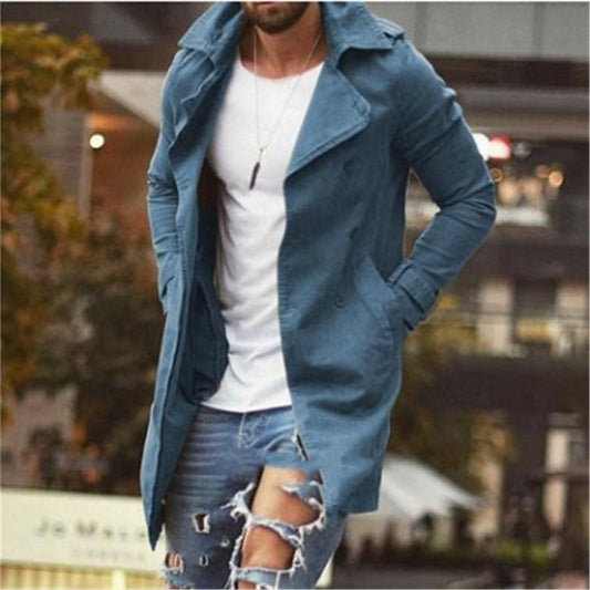 Herren Mantel – Slim Fit – Baumwollmix – Doppelreiher mit Revers – Mittellang
