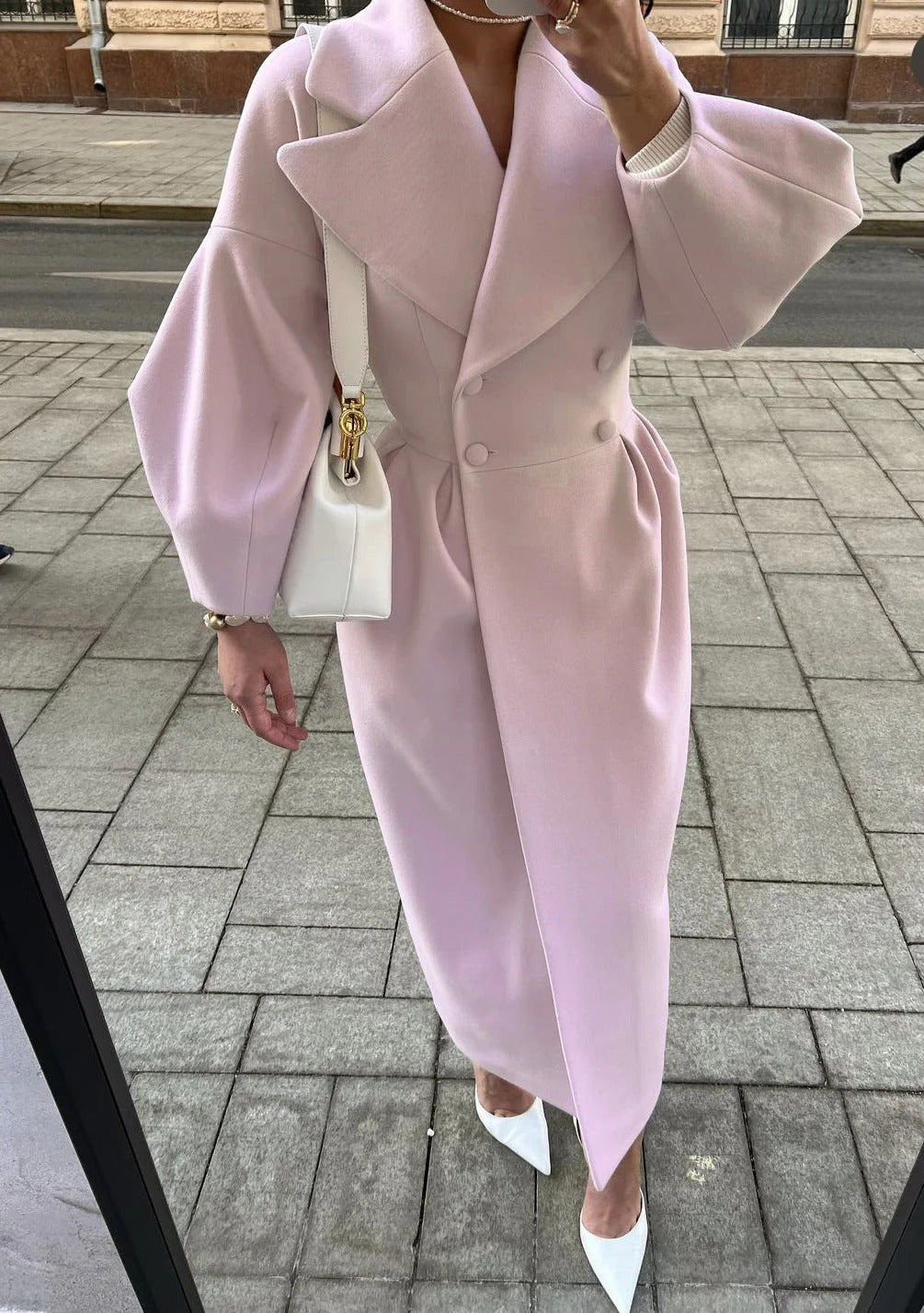 Damen Trenchcoat – Wollmix – A-Linie – Doppelreihig – Tailliert mit Schlitz