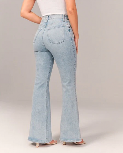 Damen Schlagjeans – High Waist – Weites Bein – Denim-Optik – Vollständig Lang