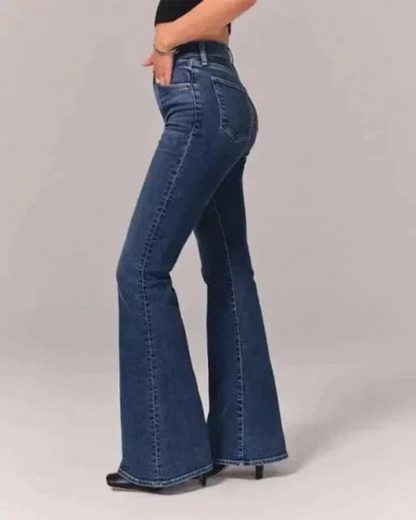 Damen Schlagjeans – High Waist – Weites Bein – Denim-Optik – Vollständig Lang