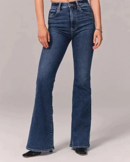 Damen Schlagjeans – High Waist – Weites Bein – Denim-Optik – Vollständig Lang