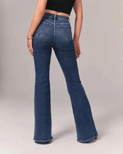 Damen Schlagjeans – High Waist – Weites Bein – Denim-Optik – Vollständig Lang