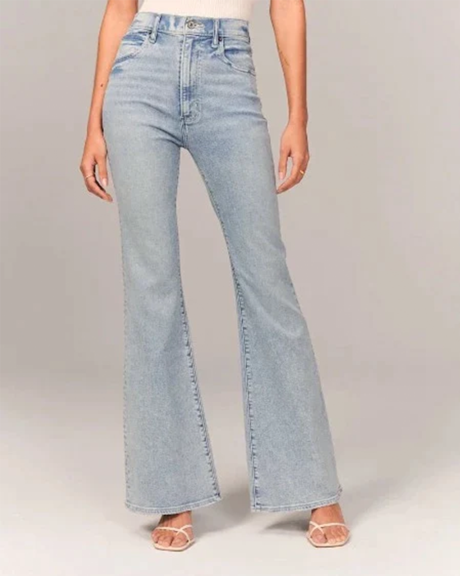 Damen Schlagjeans – High Waist – Weites Bein – Denim-Optik – Vollständig Lang